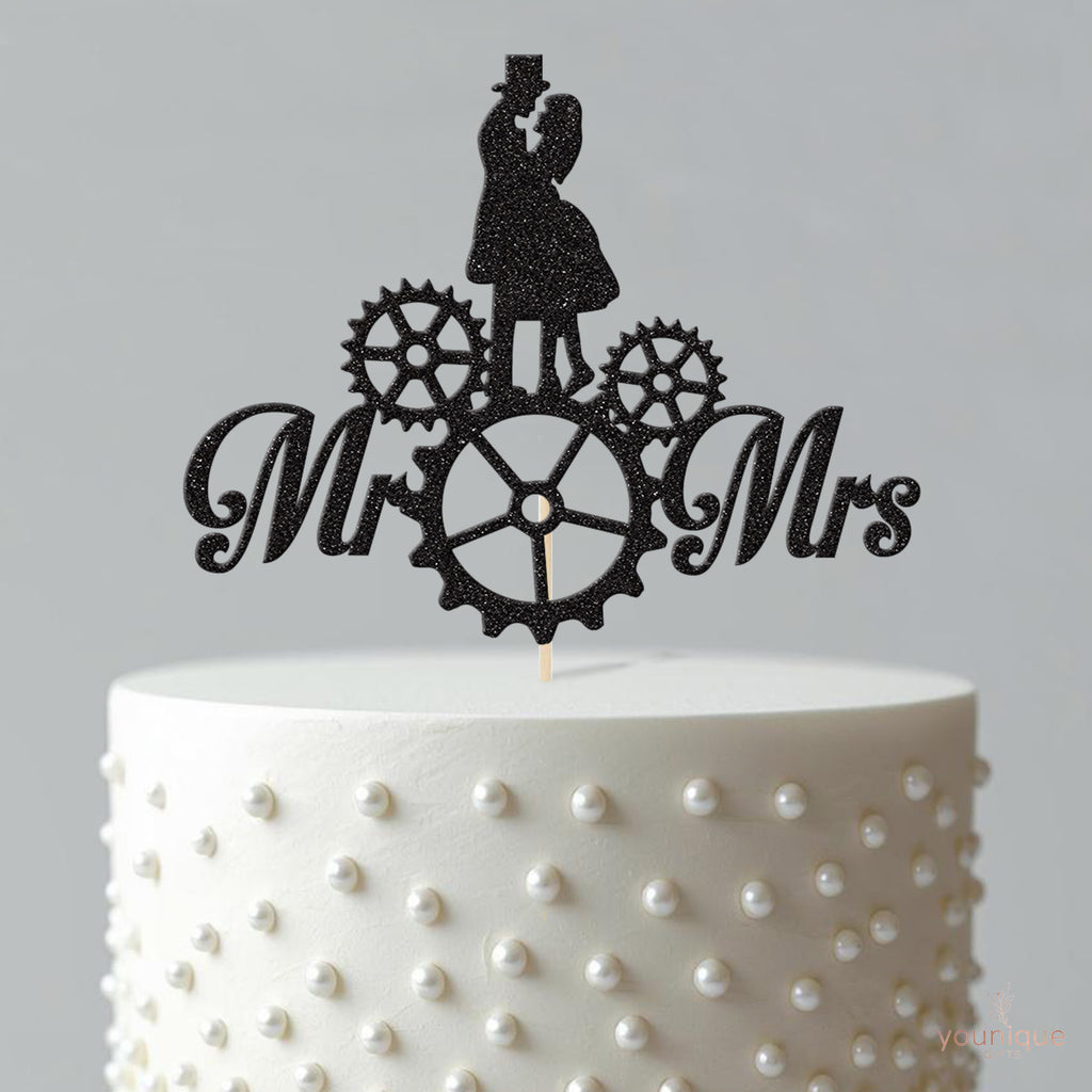 Mr & Mrs Steampunk Gears Wedding Cake Topper - view 4