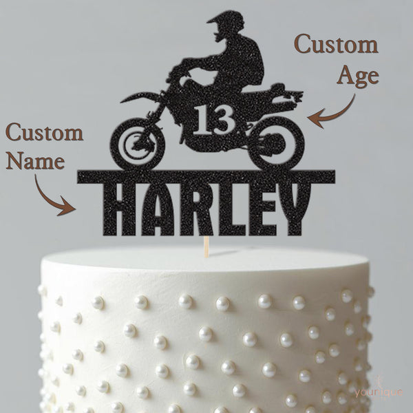 Personalised Motocross Rider & Bike Cake Topper – Name & Age - view 4