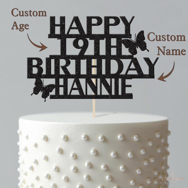 Personalised Stacked Birthday Butterflies Cake Topper – Name & Age - view 4