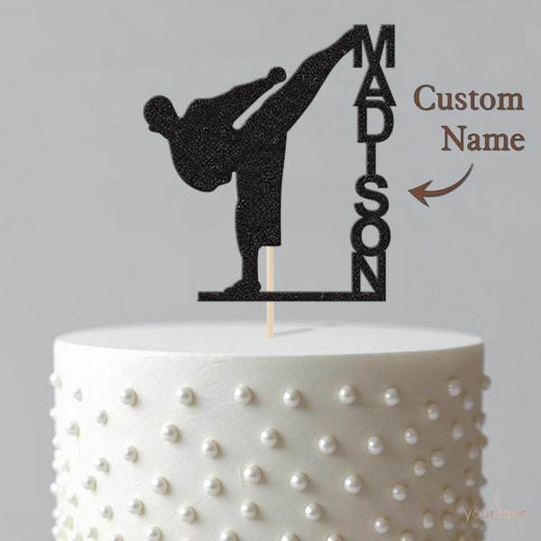 Personalised Karate Side Kick Cake Topper – Name - view 4