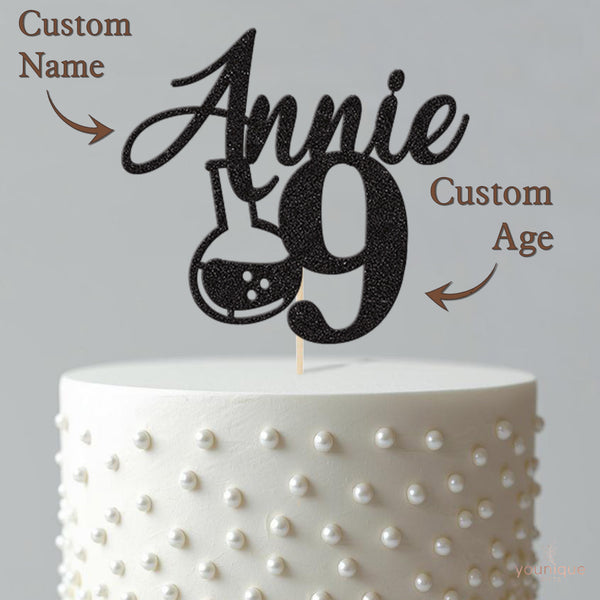 Personalised Science Flask Cake Topper – Name & Age - view 4
