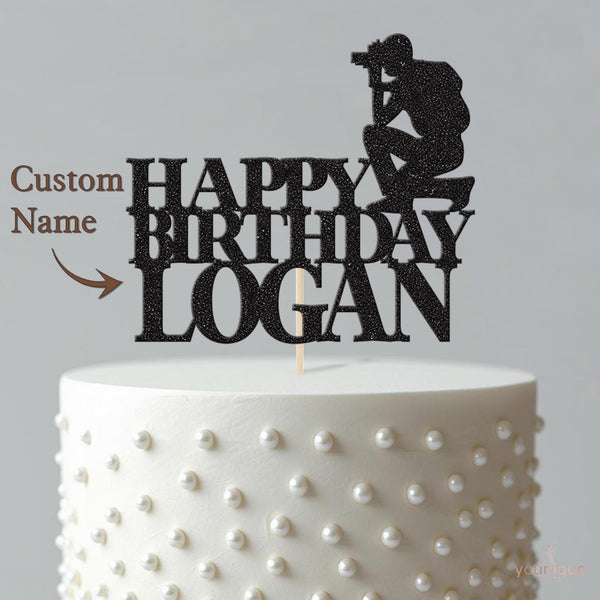Personalised Kneeling Photographer Cake Topper – Name - view 4