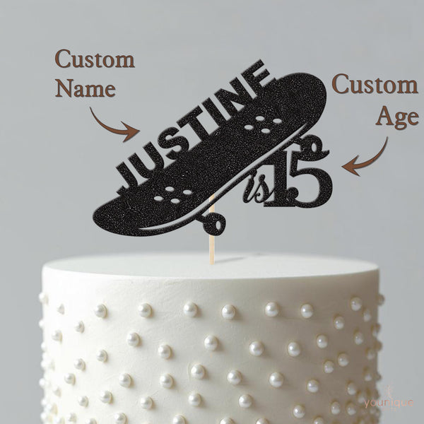 Personalised Tilted Skateboard Cake Topper – Name & Age - view 4