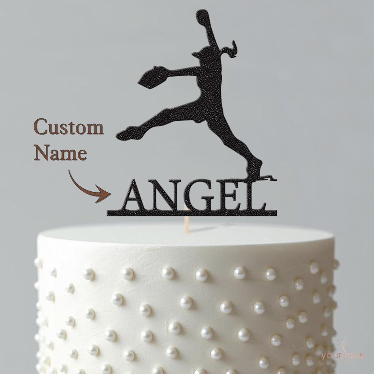Personalised Female Softball Pitcher Cake Topper – Name - view 4