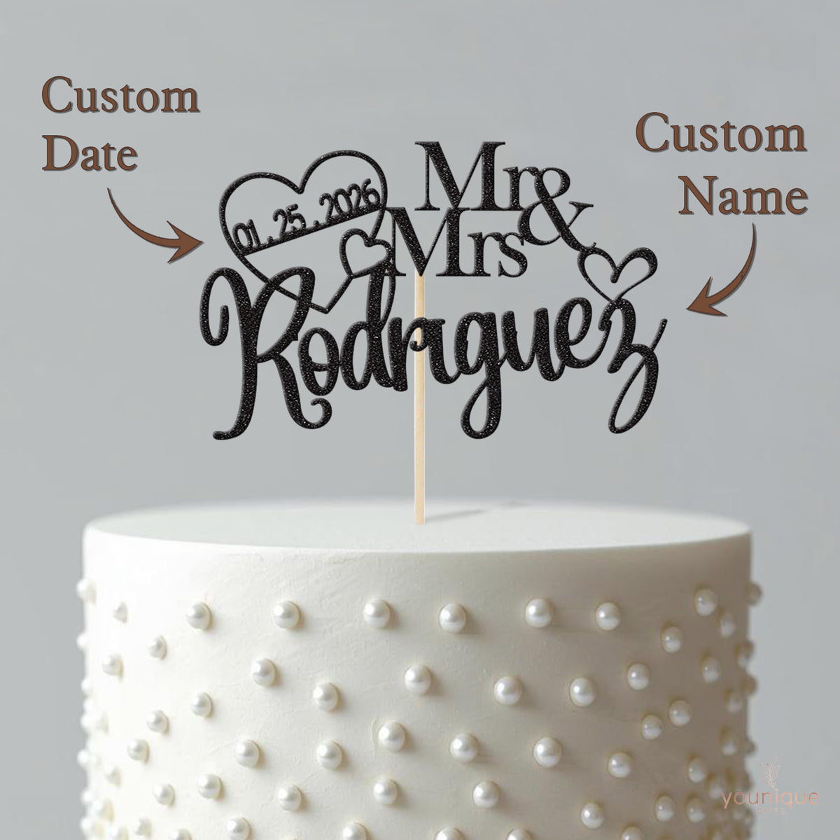 Personalised Linked Hearts Wedding Cake Topper – Surname & Date - view 4