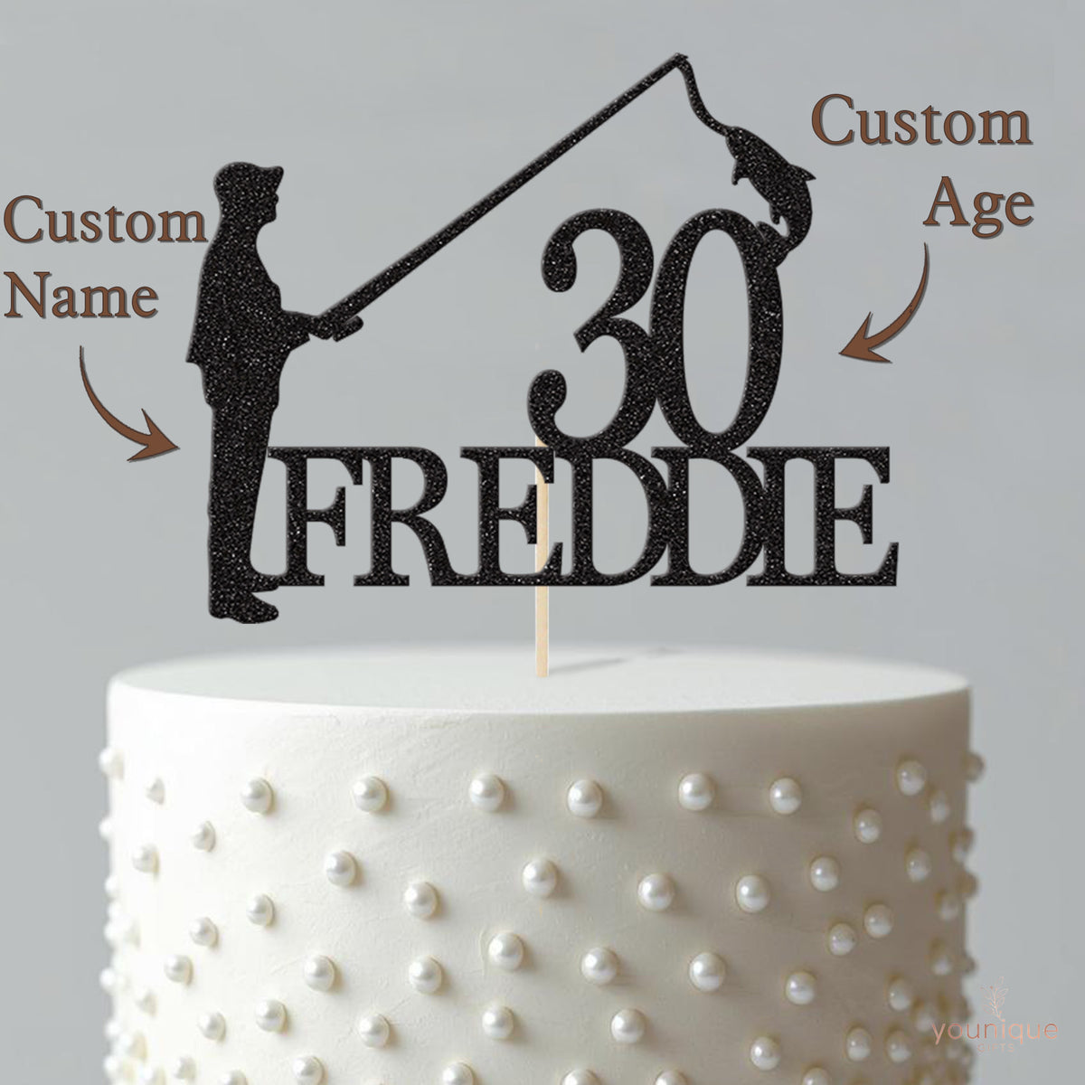 Personalised Standing Fisherman & Catch Cake Topper – Name & Age - view 4