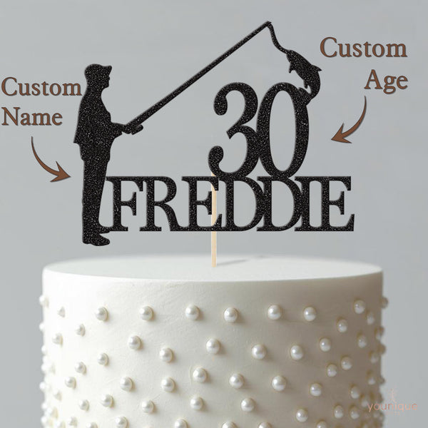 Personalised Standing Fisherman & Catch Cake Topper – Name & Age - view 4