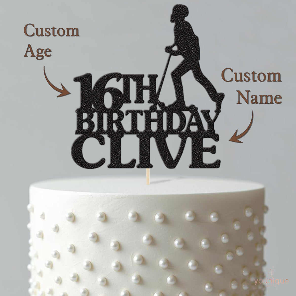 Personalised Pushing Scooter Rider Cake Topper – Name & Age - view 4
