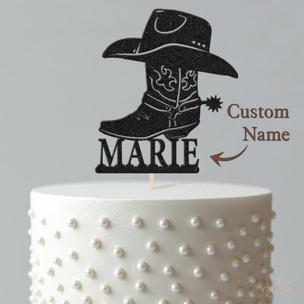 Personalised Cowboy Boot & Hat Cake Topper – Name - view 4