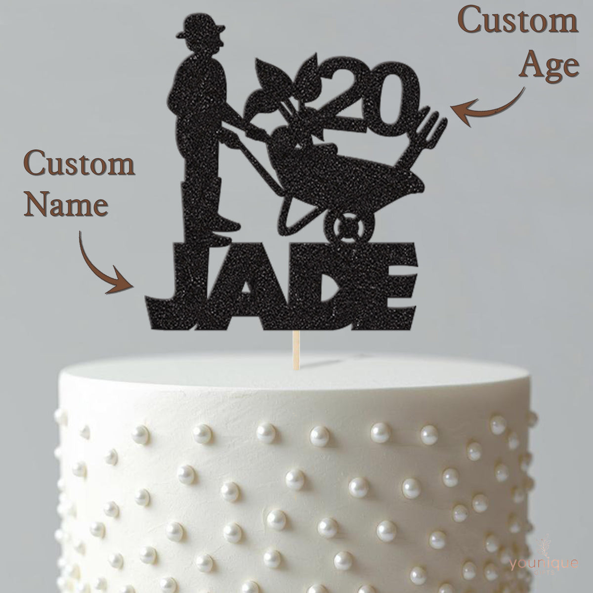 Personalised Gardener & Wheelbarrow Cake Topper – Name & Age - view 4