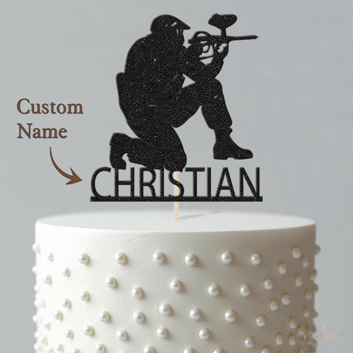 Personalised Kneeling Paintball Player Cake Topper – Name - view 4