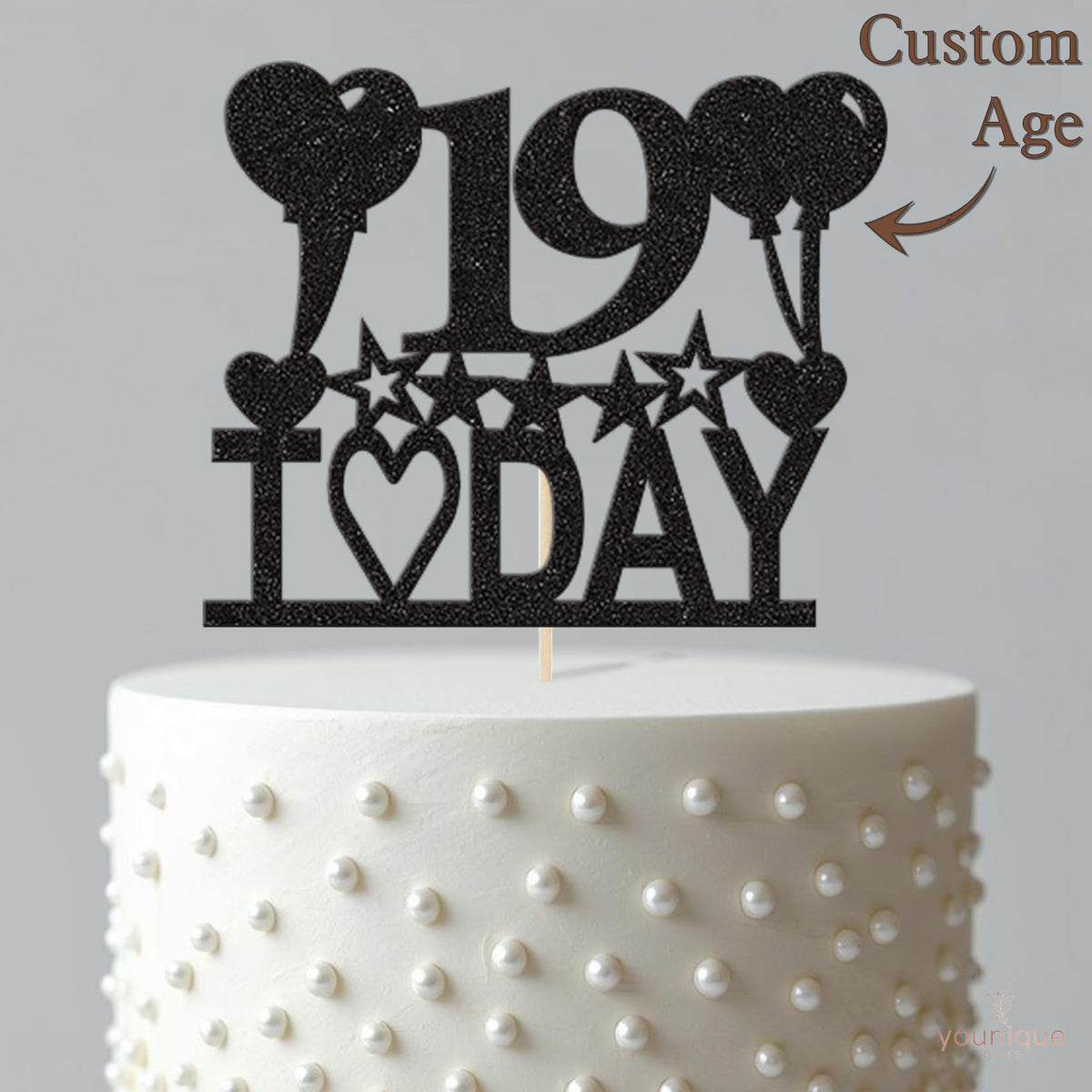 Personalised Heart Balloons & Stars Today Cake Topper – Age - view 4