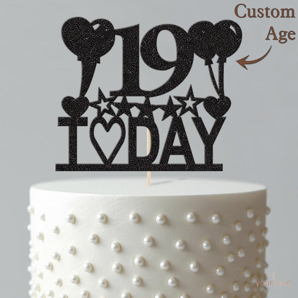 Personalised Heart Balloons & Stars Today Cake Topper – Age - view 4