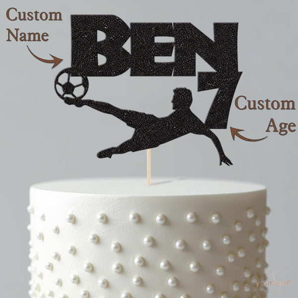 Personalised Flying Kick Footballer Cake Topper – Name & Age - view 4