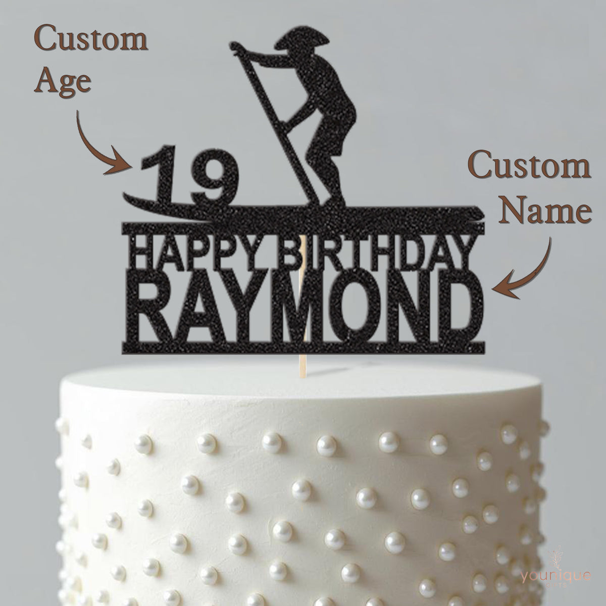 Personalised Stand-Up Paddle Boarder Cake Topper – Name & Age - view 4