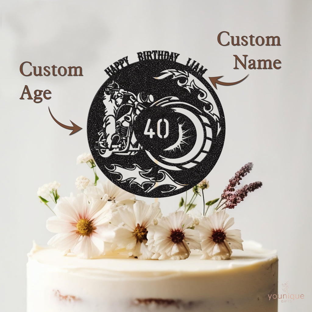 Personalised Biker Cake Topper – Name & Age - view 4