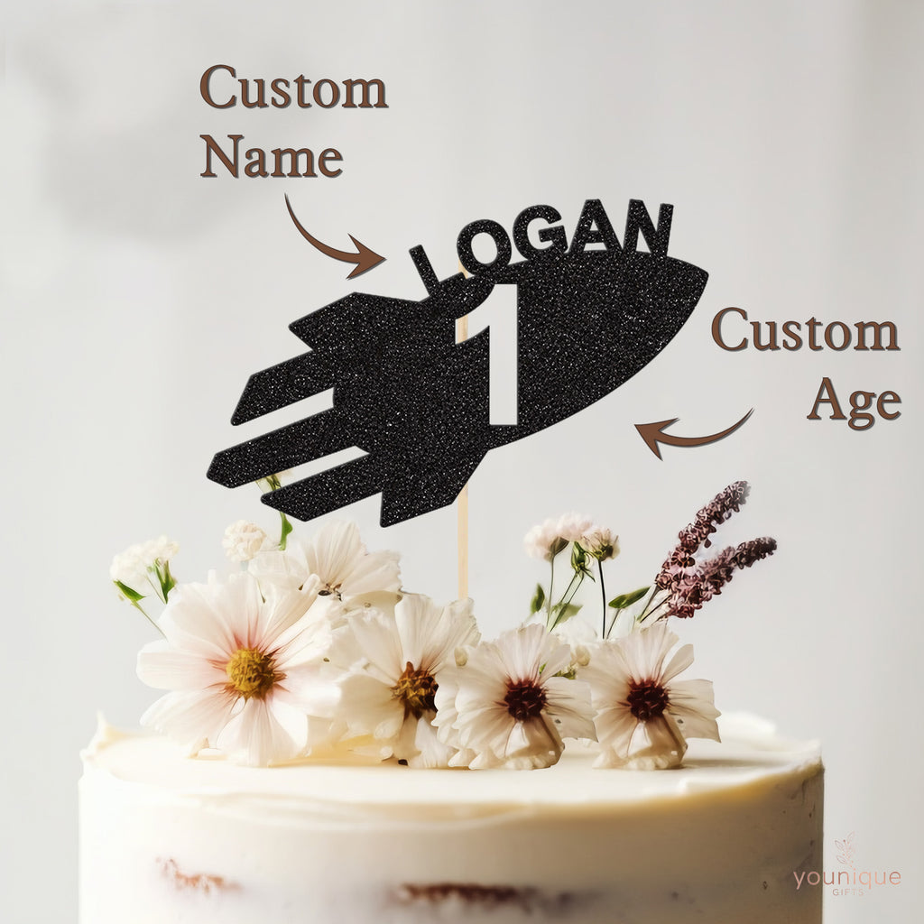 Personalised Space Rocket Cake Topper – Name & Age - view 4