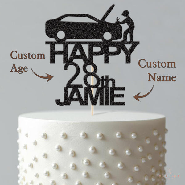 Personalised Mechanic Open Bonnet Cake Topper – Name & Age - view 4