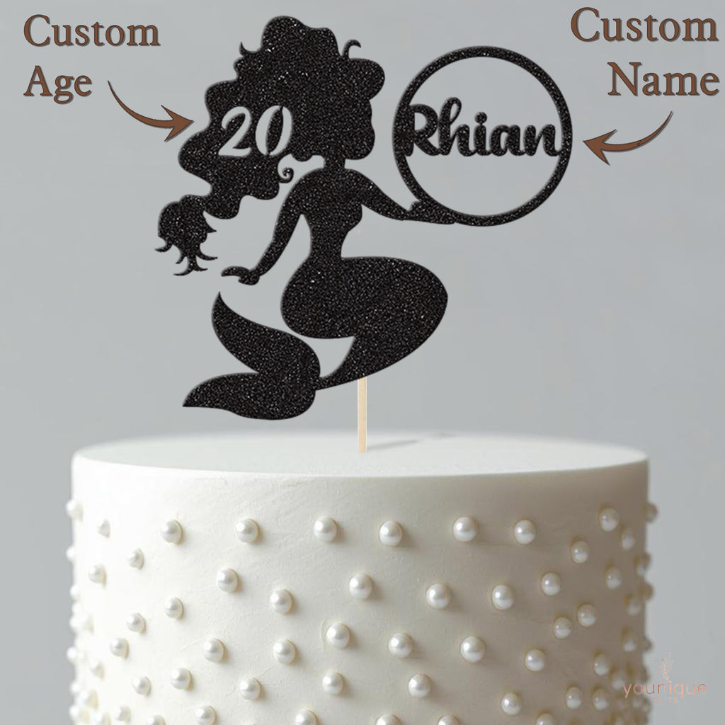Personalised Mermaid & Name Bubble Cake Topper – Name & Age - view 4