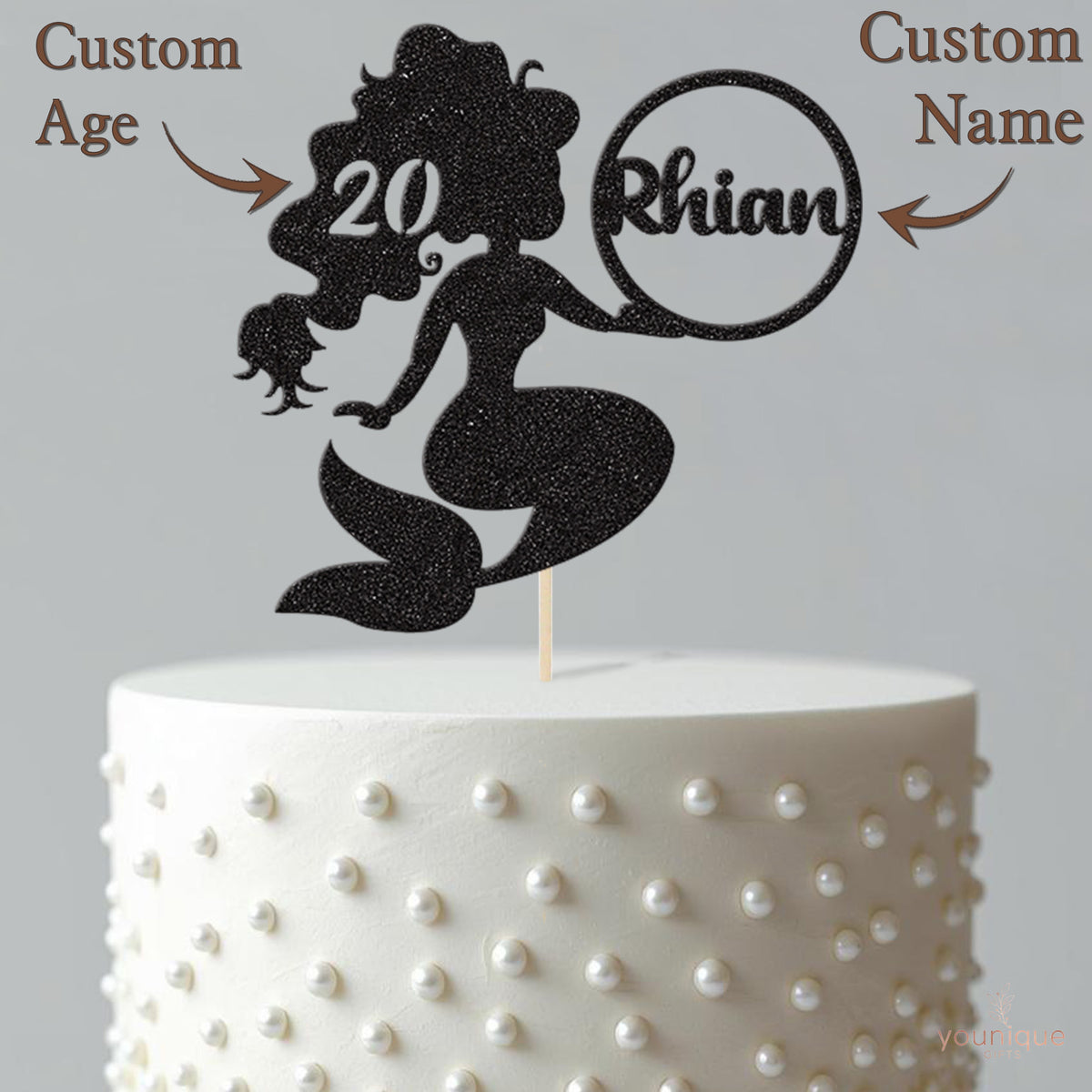 Personalised Mermaid & Name Bubble Cake Topper – Name & Age - view 4