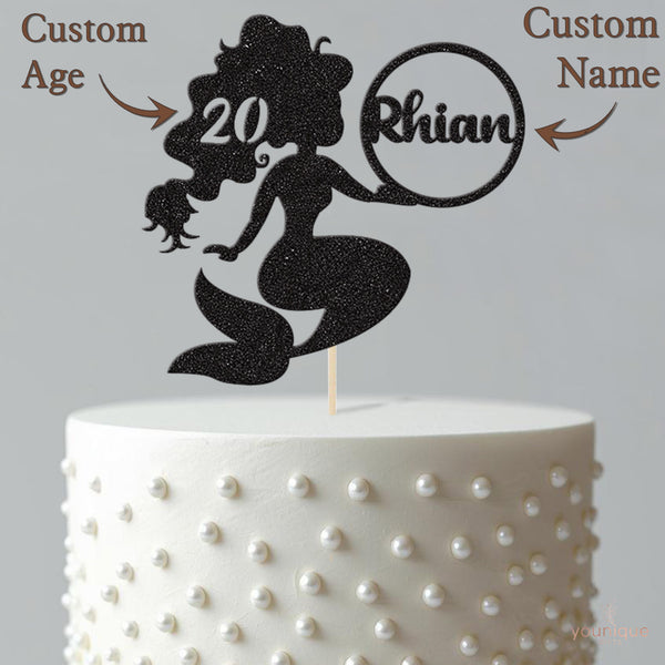 Personalised Mermaid & Name Bubble Cake Topper – Name & Age - view 4