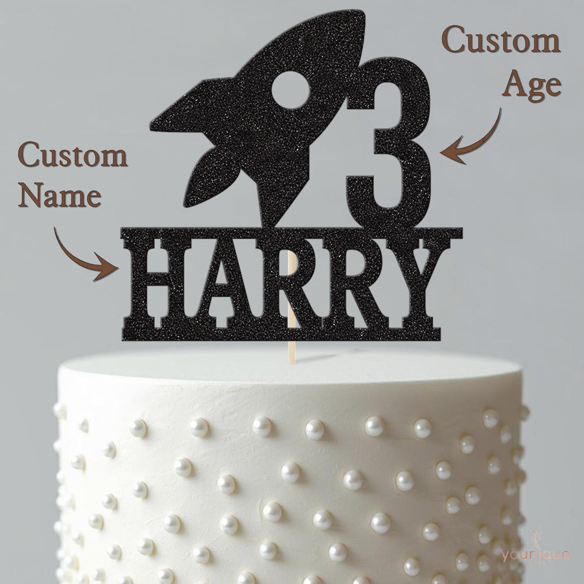 Personalised Rocket & Bold Age Cake Topper – Name & Age - view 4