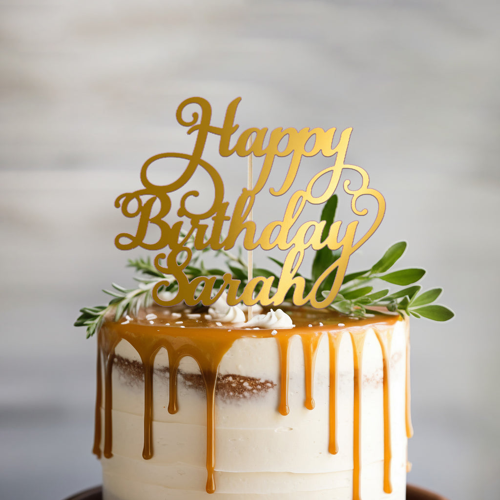Happy Birthday Name Style 1 in Gold Mirror