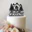 Personalised Skiing Couple Mountain Wedding Cake Topper – Surname in Black Glitter