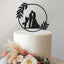 Kissing Couple & Jumping Dog Olive Wreath Wedding Cake Topper in Black Glitter