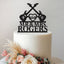 Personalised Crossed Guitars Wedding Cake Topper – Surname & Date in Black Glitter