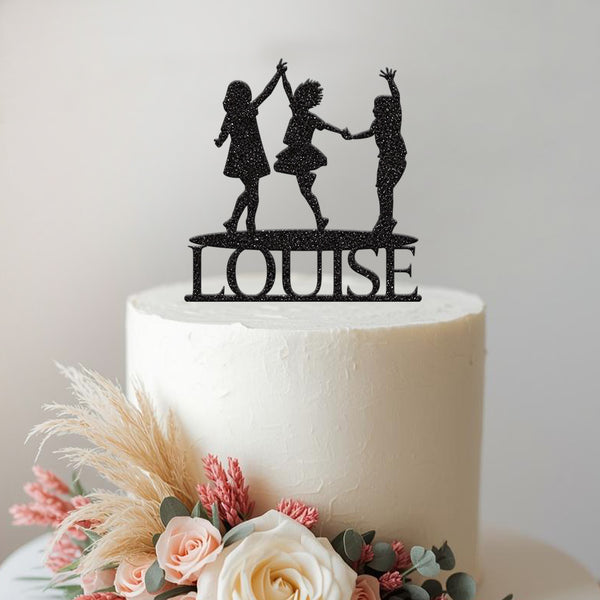 Personalised Trampoline Party Trio Cake Topper – Name in Black Glitter