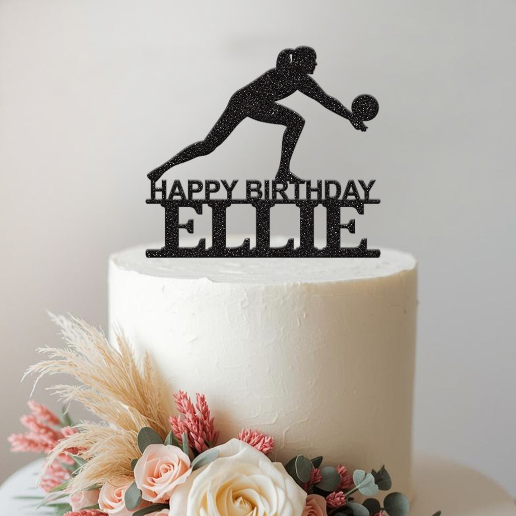 Personalised Volleyball Lunge Cake Topper – Name in Black Glitter