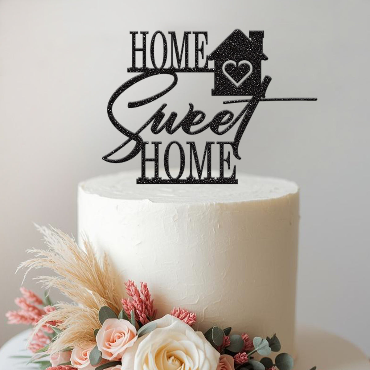 Home Sweet Home Housewarming Cake Topper in Black Glitter