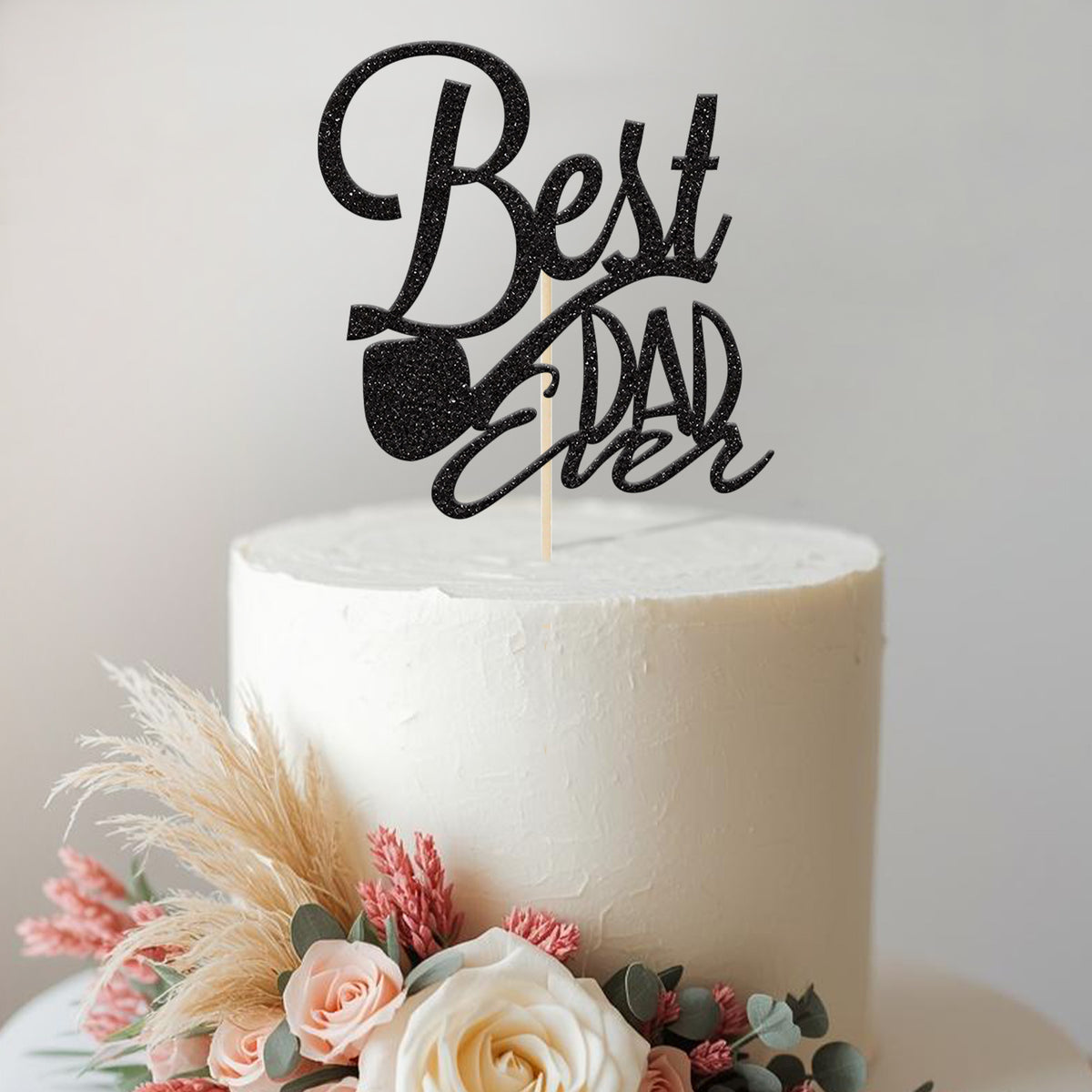 Best Dad Ever Pipe Cake Topper in Black Glitter