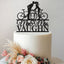 Personalised Kissing Cyclists Wedding Cake Topper – Surname in Black Glitter