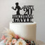 Personalised Female Fitness Cake Topper – Name & Age in Black Glitter