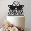 Personalised Coffee Cups Heart Wedding Cake Topper – Surname in Black Glitter