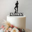 Personalised Female Footballer Arms Folded Cake Topper – Name in Black Glitter