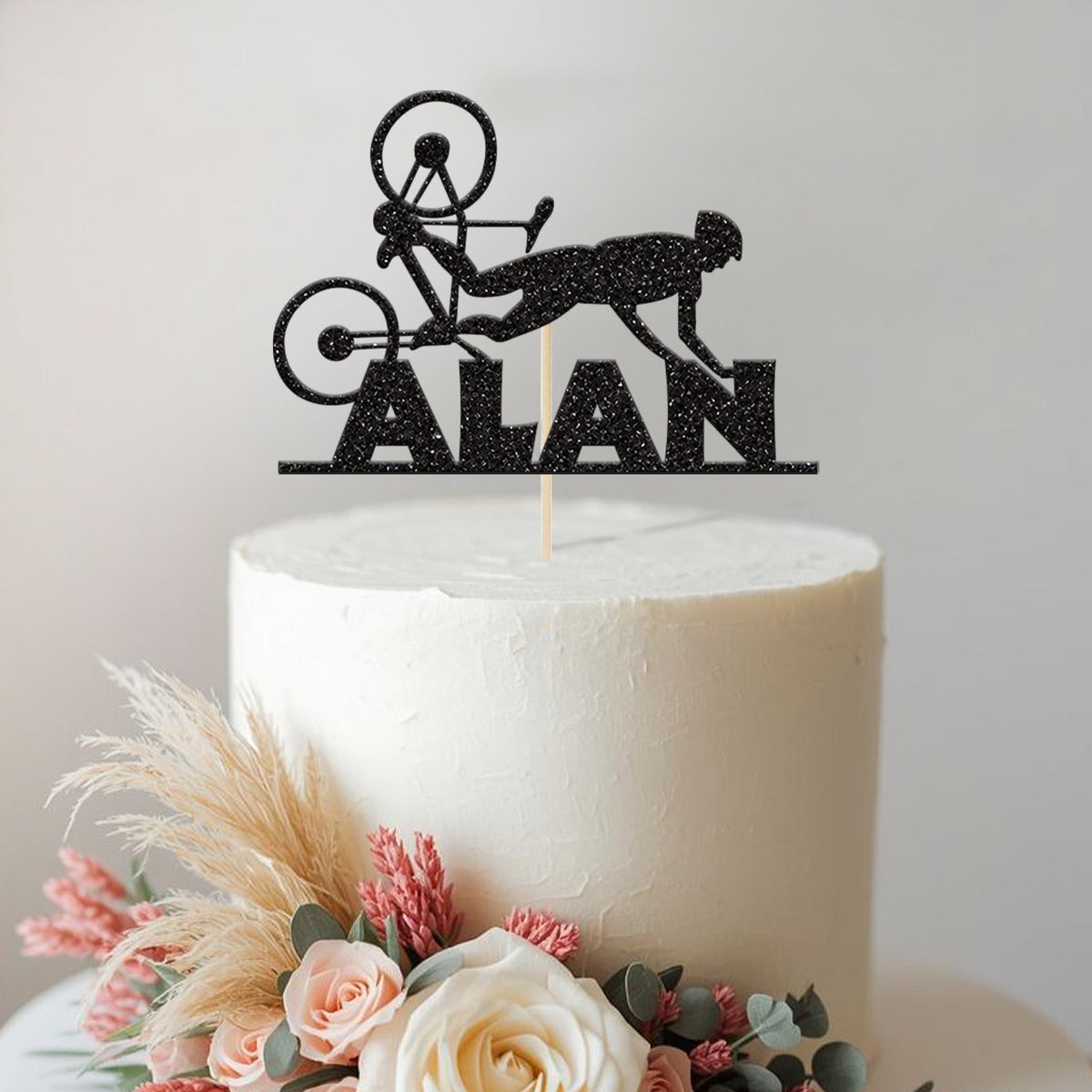 Personalised BMX Wipeout Cake Topper – Name in Black Glitter