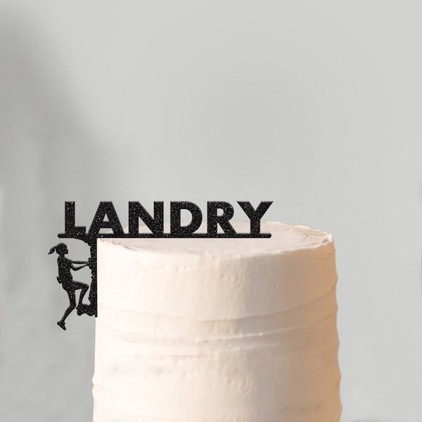 Personalised Rock Climber Cake Edge Topper – Name in Black Glitter