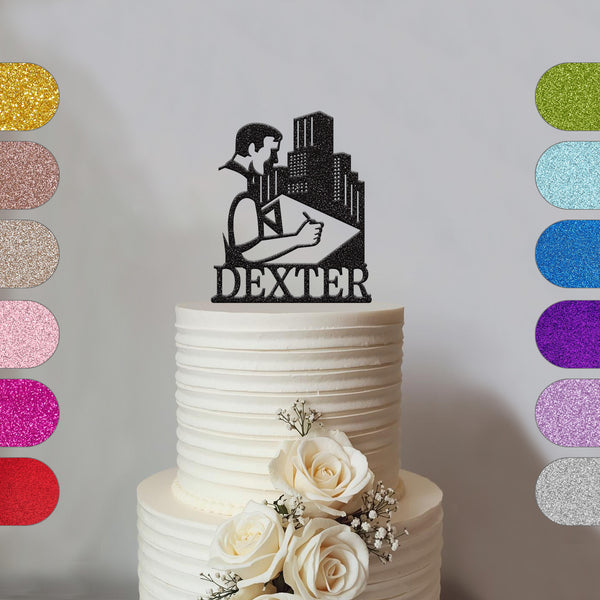 Personalised Architect Cake Topper with Name in Black Glitter