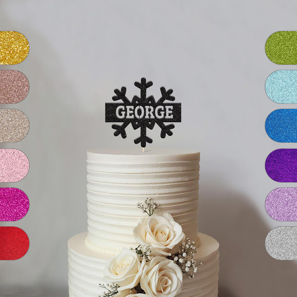 Personalised Snowflake Cake Topper with Name in Black Glitter