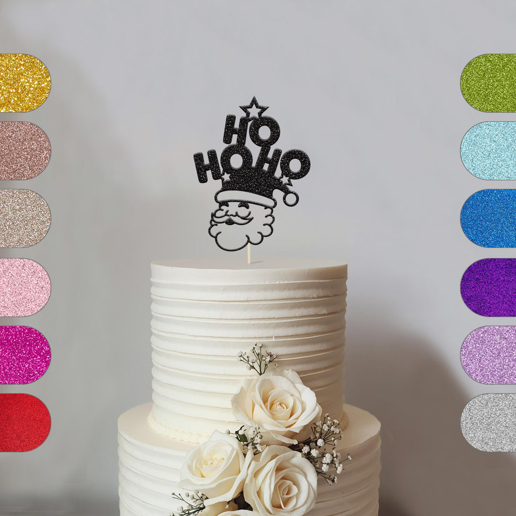 Ho Ho Ho Santa Christmas Cake Topper in Black Glitter
