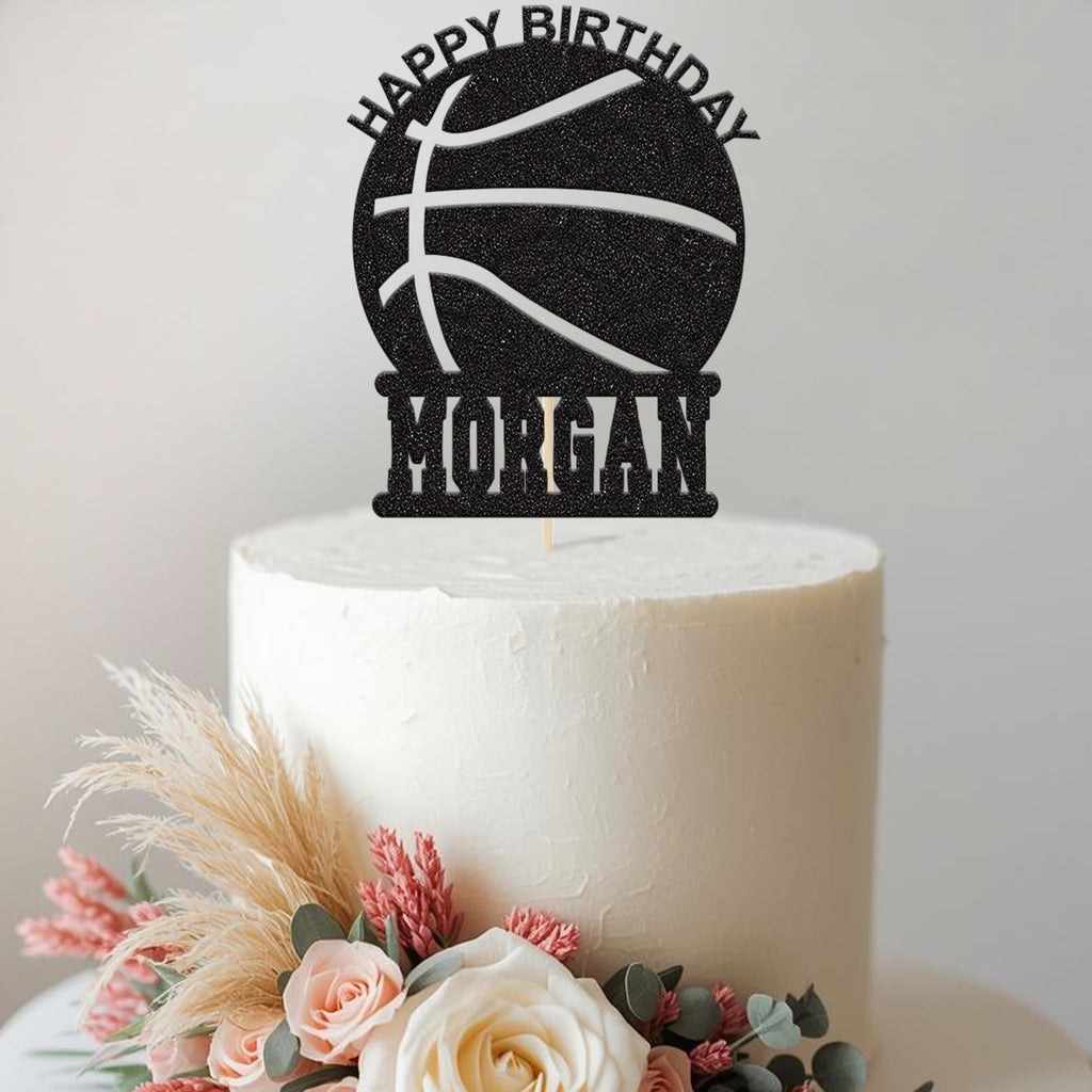 Personalised Basketball Varsity Cake Topper – Name in Black Glitter
