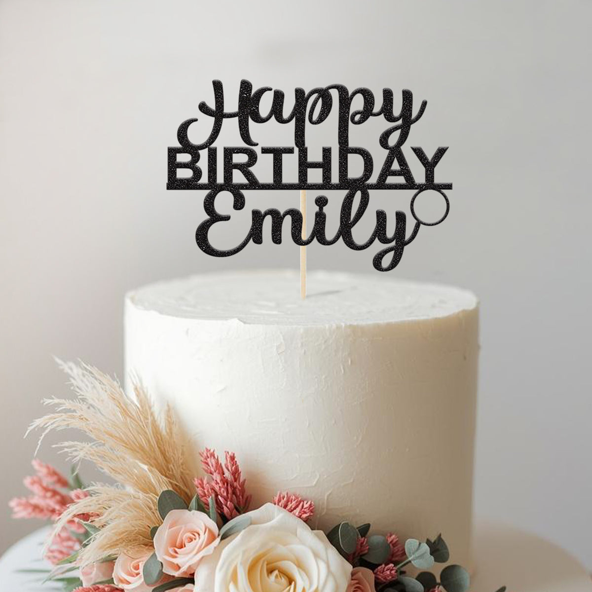 Personalised Bold Birthday Lettering Cake Topper – Name in Black Glitter