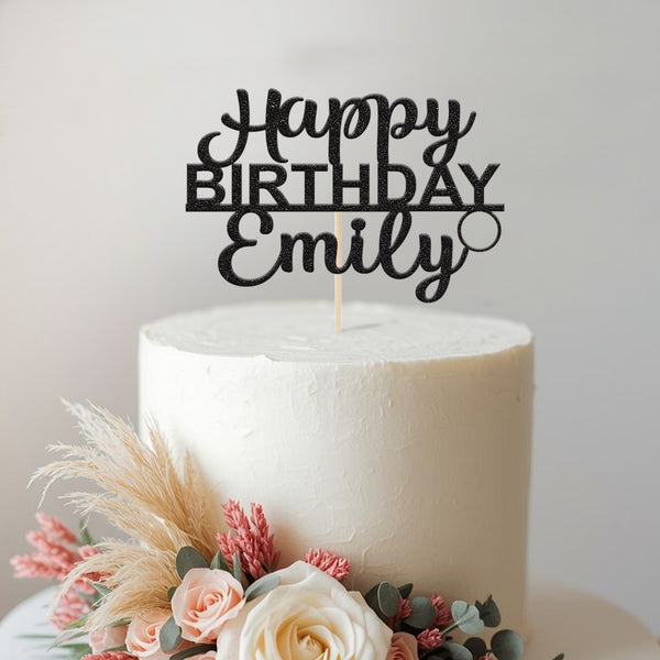 Personalised Bold Birthday Lettering Cake Topper – Name in Black Glitter