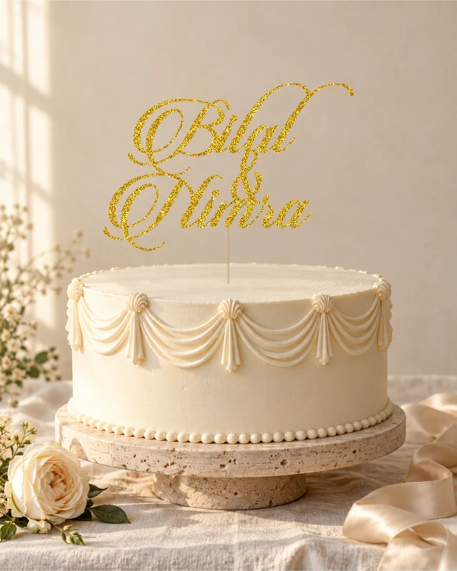 Personalised Elegant Couple Wedding Cake Topper – Names