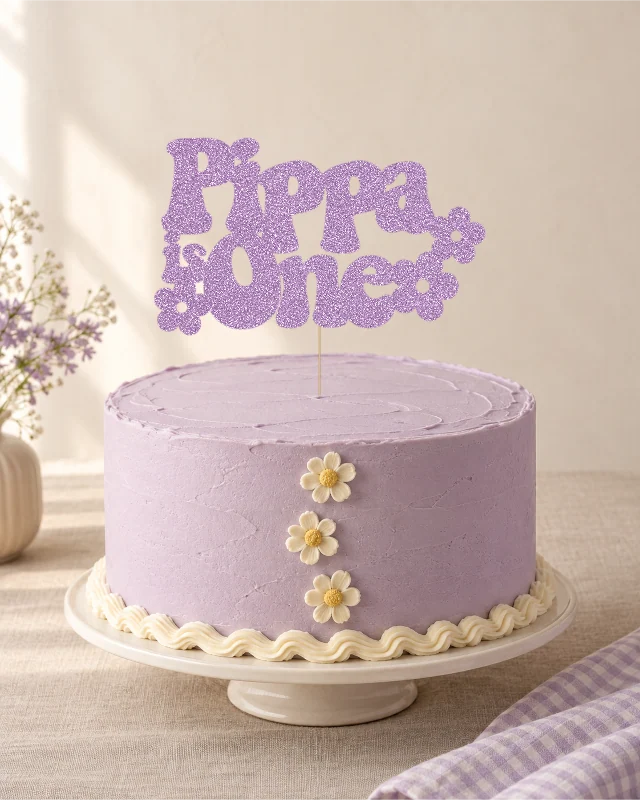 Personalised Retro Flowers First Birthday Cake Topper – Name