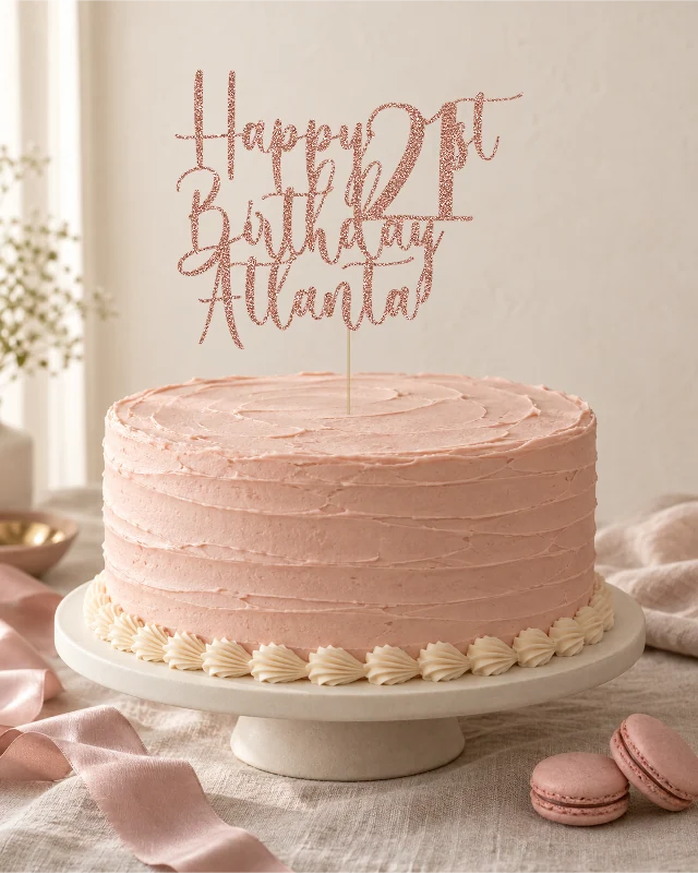 Personalised Script Birthday Cake Topper – Name & Age