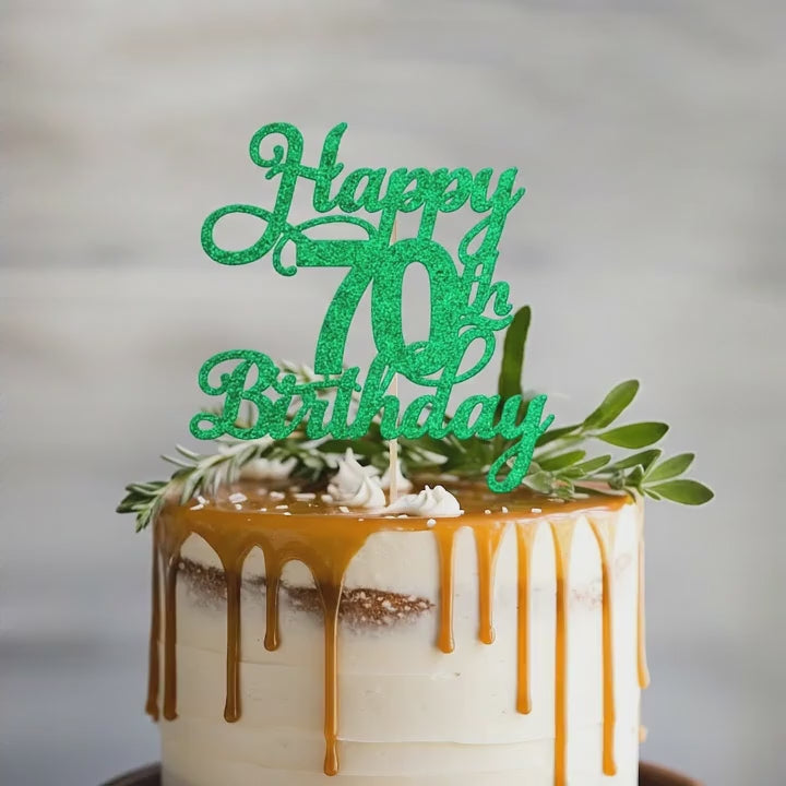 Personalised Happy 70th Birthday Cake Topper with Name – Custom Milestone Birthday Cake Decoration